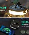4 In 1 Camping Lantern And String Lights 32.8 Ft Outdoor Lighting Kit, IPX4 waterproof, 2000mAh battery, Type C charging