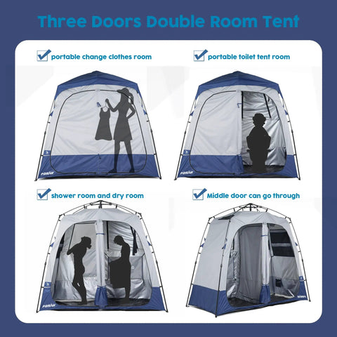 Pop Up Portable Camping Shower Tent Deluxe Changing Room Privacy Shelter Two Rooms With Floor Drain For Beach Camp
