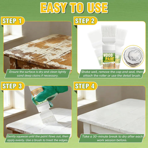 Step-by-step guide for using White Touch Up Paint For Wood And Household Fixes, 6.35 Oz Water Based All In One Repair Gel.