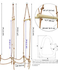 Backyard Ninja Rope Bridge Ladder for Obstacle Course Training Includes 3 Delta Carabiners Perfect for Ninja Warrior Practice Kids Playset Basement Gym Dimensions 3.3 Ft By 5.9 Ft Hardwood Dowels with dimensions and carabiner diagram.