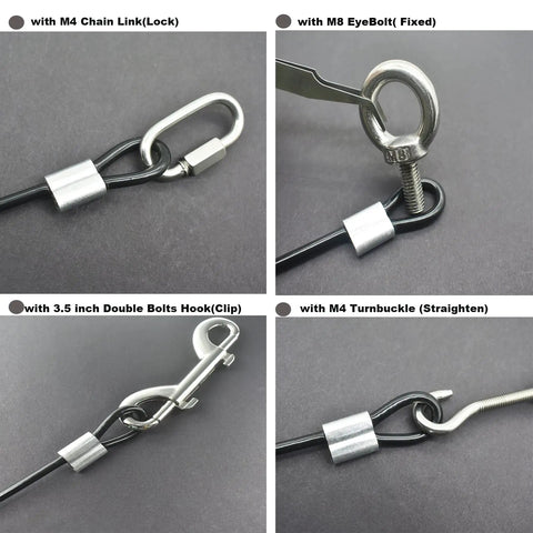10 Pack 5mm Vinyl Coated Stainless Steel Wire Cable With Loops 12 Inch Lanyard Lock Security Chain with connectors detail.