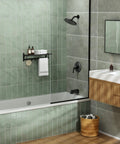 Bathroom with All-In-One Matte Black Tub And Shower Kit With 8-Inch Rain Shower Head Single-Handle Trim Tub Spout With Diverter