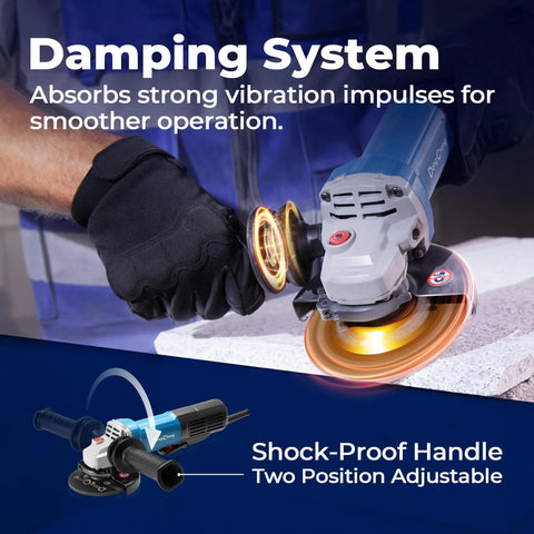 DongCheng 9.2-Amp 4-1/2 in corded angle grinder with paddle switch, tool-free guard, shockproof handle