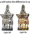 Two Cats In Love Tiffany Style Stained Glass Accent Table Lamp Night Light For Home Decor shown with lights off and on