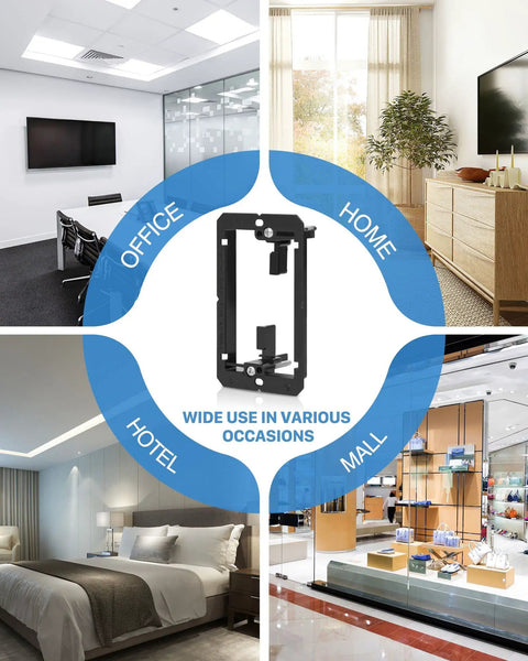 22 Pack Single Gang Drywall Wall Plate Low Voltage Mounting Bracket Kit Black shown in diverse settings: office, home, hotel, mall