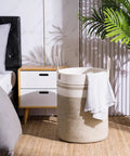 Woven Rope Laundry Hamper Basket 72L Tall Big Ol Brown Eco Friendly Natural Cotton Rope Laundry Bin beside bed and nightstand