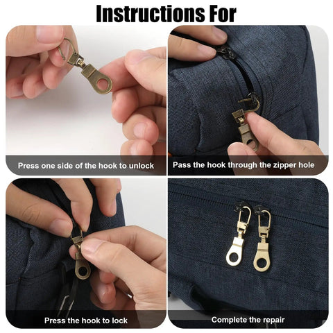 Demonstration of using 20 Pack Zipper Pull Replacement Kit With 2 Styles Detachable Sliders Easy Install For Jackets Backpacks And Luggage DIY Zipper Repair Instant Fixer Keeps Your Gear Rolling.
