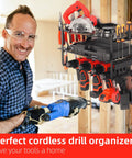 Heavy Duty Power Tool Organizer Wall Shelf For Drill Storage Rack holding drill and hand tools in workshop