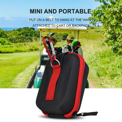Universal Golf Rangefinder Case With Magnetic Buckle Design Semi Hard EVA Protective Bag For Laser Distance Meters That Fits Most Models Red And Black Durable Travel Friendly, attached to golf cart