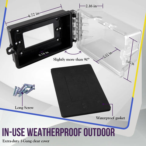 Extra Duty Weatherproof Outdoor Outlet Cover Enclosure For Decorator And GFCI Receptacles 1 Gang 6.1 By 3.4 By 2.8 Inch Clear Cover