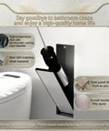 Hidden In Wall Toilet Brush Holder Cabinet in Matte Black with Tileable Door next to a toilet featuring a recessed niche design.