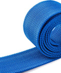 Kos Nylon Weight Belt For Freediving And Scuba, durable woven blue belt coiled view, ideal for training or shore dives, quick release buckle.