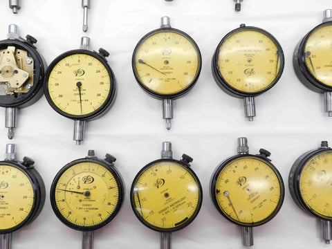 Premium Dial Test Indicator Spare Parts And Hardware Variety Pack With Hella Reliability For Pro Grade Shop Repairs Precision Calibrations And Daily Mechanical Tuning, showing multiple dial indicators with yellow dials.