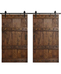 DIY Finished Knotty Pine Double Sliding Barn Door With Hardware Kit, 84x84 Inches, Dark Walnut, Hand Made In The USA