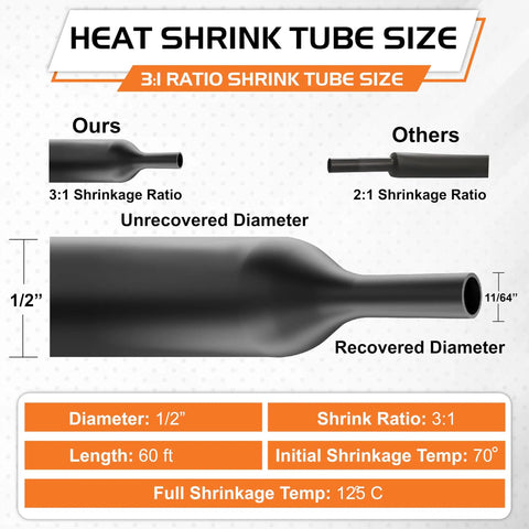 Half Inch Heat Shrink Tubing With Adhesive Dual Wall Marine Grade Waterproof Seal For Electrical Wiring Three To One Shrink Ratio Sixty Foot Roll No Fuss No Leaks Marine Electronics 1/2 inch 3:1