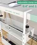 Close-up of Dual Pack Under Desk Cable Management Tray Set with metal clamp mounts, tool-free installation on a white desk.