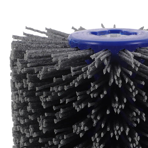 Premium Nylon Buffing Wheel For Wood Doors And Furniture With 60 Grit designed for polishing, features durable black bristles.