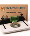 Pro Grade Adjustable Trim Router Table For Woodworking, Pre Drilled Back Holes, High Visibility Bit Guard in packaging