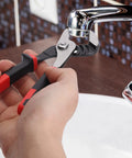 Using 6.5 Inch Slip Joint Pliers With Groove Joint Function on metal faucet, ergonomic grip visible