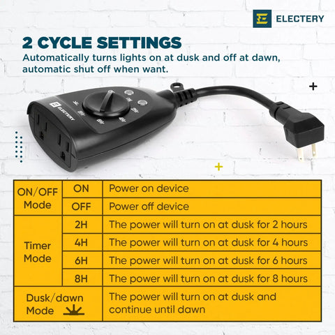 Heavy Duty Outer Timer Outlet Waterproof Plug In Dusk To Dawn Light Sensor with cycle settings for outdoor use.