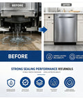 Before and after installation of Premium DD62-00050A Rubber Seal Sump Gasket Replacement For Dishwasher Sump Assembly showing no leaks.