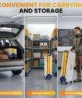 1200 Lbs Heavy Duty Folding Welding Table With Adjustable Height Solid Alloy Steel Workbench in vehicle, storage room, and being carried.