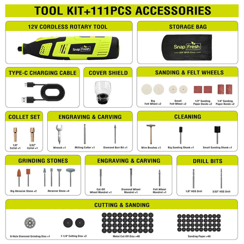 Badass 12V Cordless Rotary Tool Kit Delivers Slick Variable Speed Control And Includes A Rock Solid Set Of Versatile Drill Bits For Smooth Diy Crafts And Home Repairs with various accessories.