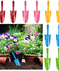 Mini Colorful Metal Hand Shovels Set 10 Pack Garden Trowels For Kids Teens And Adults Perfect For Flower Soil Planting Digging And Transplanting 11 By 3 Inches Durable Metal Garden Tools displayed above a garden scene