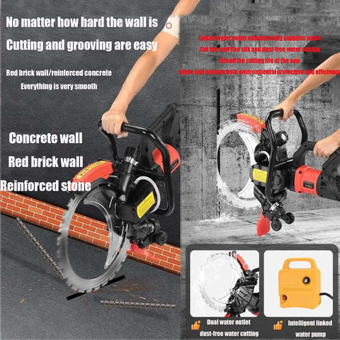 No Sweat Heavy Duty Electric Concrete Ring Saw With Dust Free Wall Cutting Blade for Granite Marble and Brick in use cutting through concrete wall.