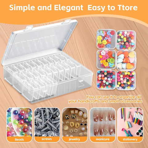 Large Bead Organizer Box With Thirty One Mini Clear Storage Compartments Hinged Lid Craft Box for small parts and beads