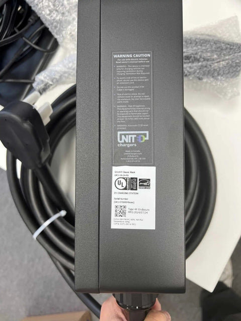 Beefy Level 2 240V EV Charger With 24 Foot Premium Cable NEMA 14-50 Plug UL Certified Metal Enclosure, close-up view