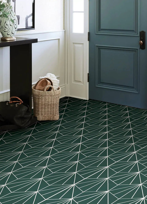 Entryway with Beryl Peel And Stick Floor Tiles Emerald Green Geometric Vinyl For Easy DIY Install Water Resistant 12 Inch Square Tiles
