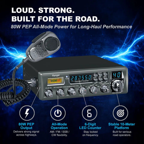 Beefy High Power 10 Meter Amateur Radio Transceiver with 80W PEP All Mode CW FM AM SSB SRA 198NC and microphone