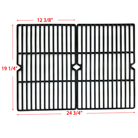 Premium Porcelain Coated Cast Iron Cooking Grates Set Of Two Twelve And Three Eighths By Nineteen And One Quarter Inches showing dimensions.