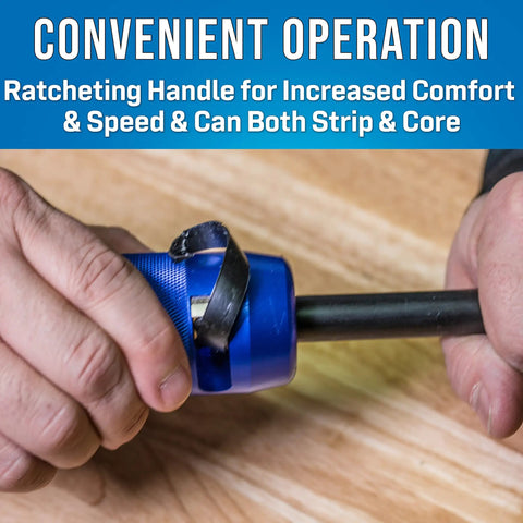 Hands using Hardline Coring And Stripping Tool Kit For 860QR Cable With 21.84 Mm Core Diameter Pro Grade Heavy Duty Aluminum Body