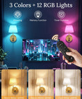 Battery Operated Wall Sconces Set of 2 with 12 RGB colors, showing different light temperatures and remote control for bedroom decor.