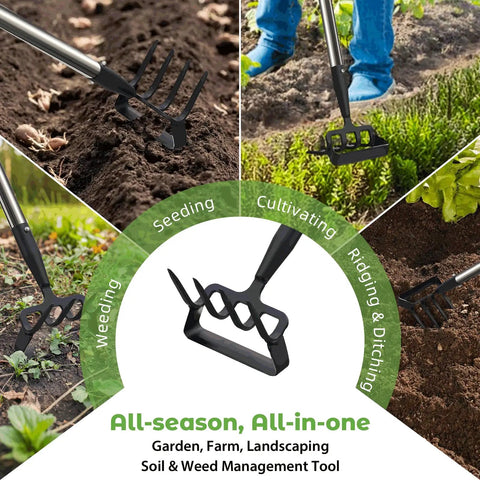 2 In 1 Heavy Duty Garden Hoe And Cultivator With 60 Inch Adjustable Handle Lightweight Weeding Tool for various gardening tasks.