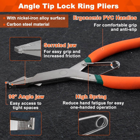 9 Inch Angle Tip Lock Ring Pliers With Hole For Circlip Removal And Installation, Snap Ring Pliers for gearshift locking rings