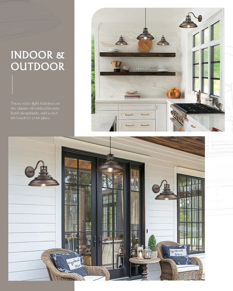 12 Inch Vintage Farmhouse Outdoor Wall Sconces 2 Pack Oil Rubbed Bronze Finish Curved Arm Barn Lights on porch and kitchen