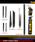 TOOLAN 8-in-1 multi-blade hand saw set with black-yellow handle and drywall/wood/metal blades