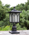 Solar Post Light Outdoor Cast Aluminum LED Lamp Fixture With 3 Inch Fitter Base for yard, garden poles, gates, and driveways.