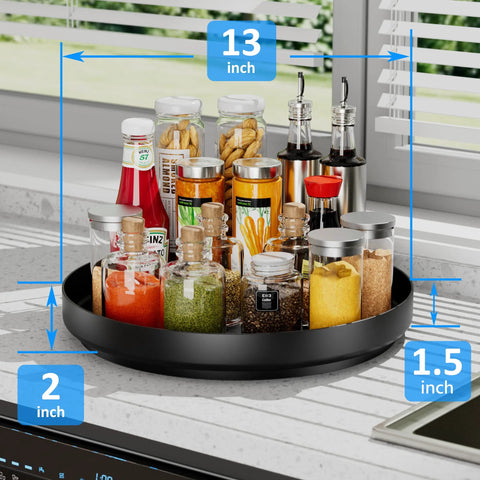 Ovicar 13-inch black metal Lazy Susan turntable for spice storage in cabinet or kitchen