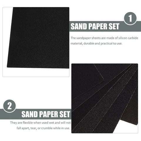 Heavy Duty Wet Sandpaper Assortment Ranging From 60 To 320 Grit Sheets for polishing wood and metal surfaces, silicon carbide.