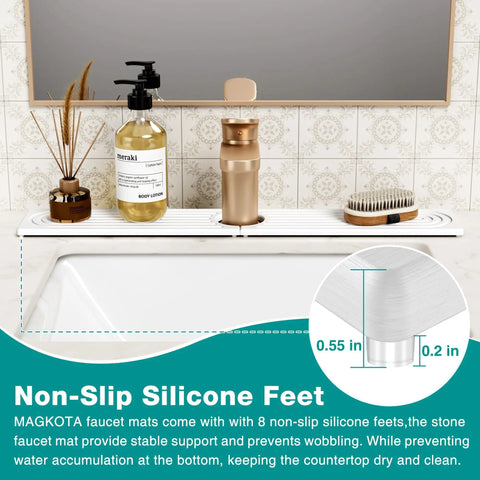 Nobody Likes A Wet Counter So Upgrade Your Wash Station With This Slick Diatomite Stone Faucet Mat, featuring non-slip silicone feet.
