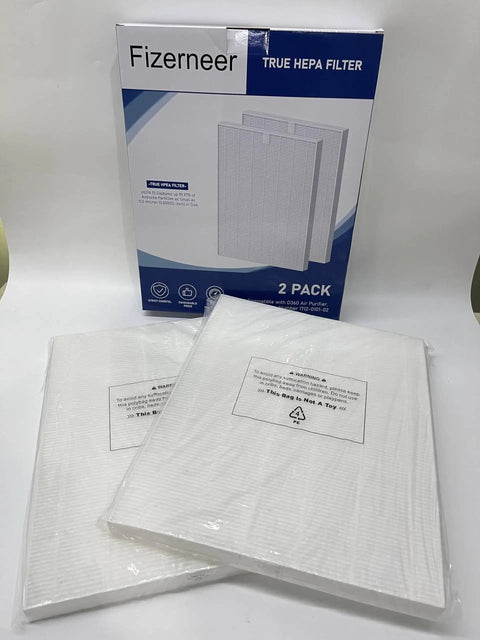 D360 True HEPA Replacement Filter For Winix D360 Air Purifier - 2 Pack, filters on display with packaging in background.