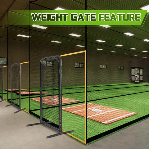 Heavy Duty Batting Cage Door 2.8 By 6.3 Ft Freestanding Steel Frame Entry Gate With Net in indoor training facility