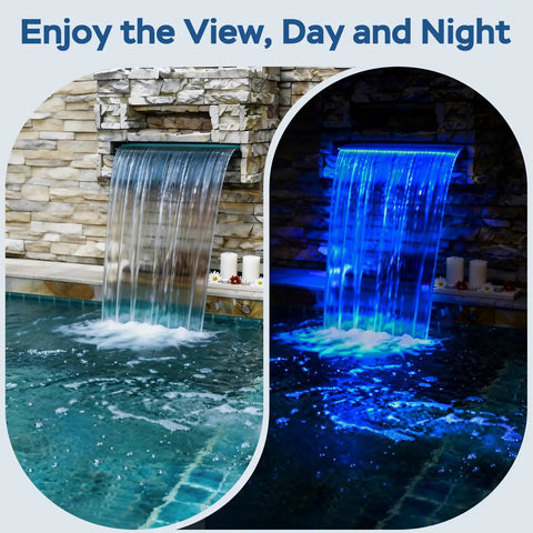 All-In-One Pond Waterfall Kit With LED Light, 18-Inch Stainless Steel Spillway, 800 GPH Pump, 3-Stage Filtration feature installed