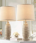 Rustic Dual USB Table Lamps Set Of 2 For Bedroom And Living Room 3 Way Dimmable Nightstand Lamps With Linen Fabric Shades Built In USB Ports