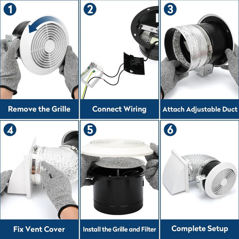 Step-by-step installation of Through The Wall Exhaust Fan With White Grille, 6 Inch Duct, Pulls 80 CFM Of Fresh Air