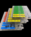 Assorted TO92 Transistors Kit 300 Pcs With 30 Models NPN PNP in labeled compartments on black background